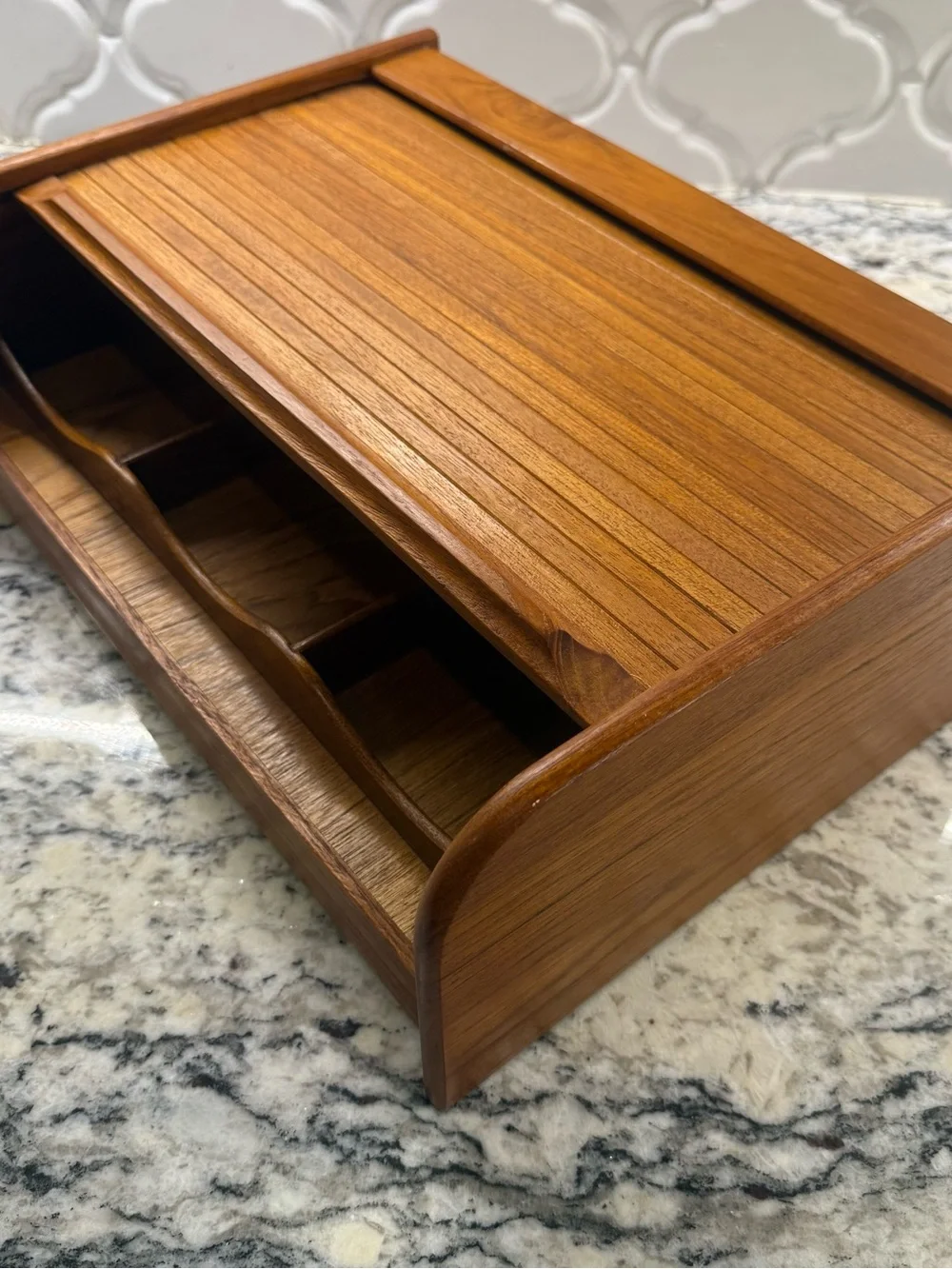 VTG Oak Wood Tambour Roll Top Desk Organizer Mail Sorter ALS Industries MCM